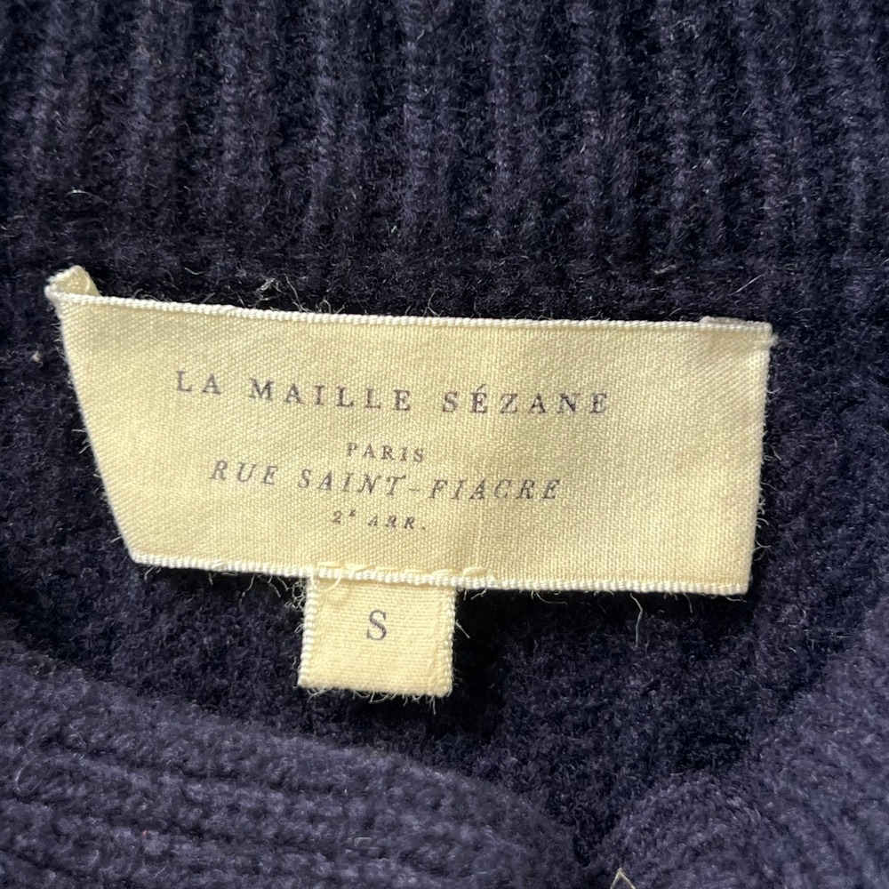 Sezane Jacob Jumper Small Navy Blue Merino Wool Button Henley Mock Neck Sweater - Picture 4 of 11